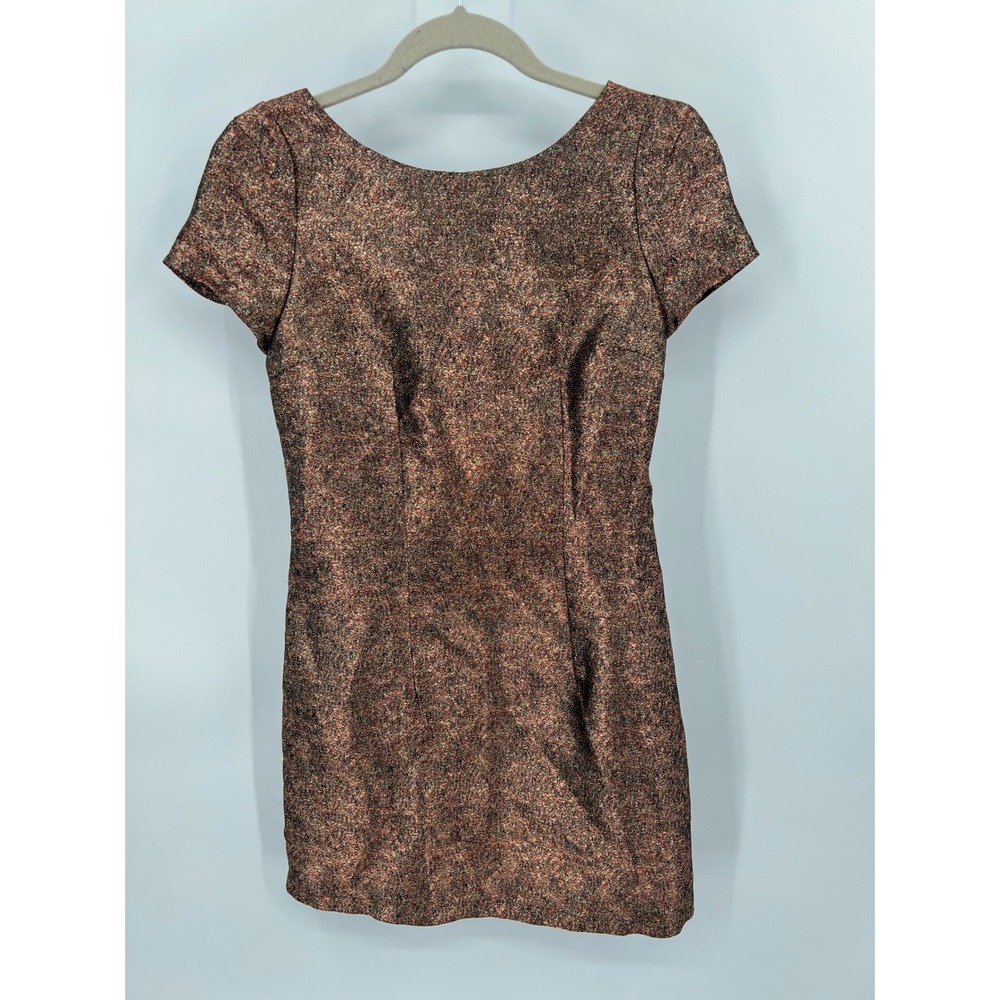 Ladakh Metallic Bronze Copper Mini Dress‎ Deep V Back Party Cocktail Sz 4
